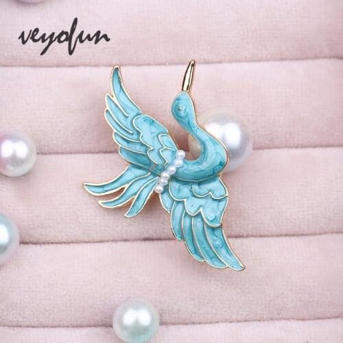 Veyofun Vintage Bule crowned crane Enamel Brooches Badge Pins For Women Gift New