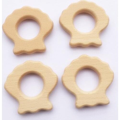 Chenkai 10pcs Wooden Shell Teether Ring DIY Organic Eco-friendly Unfinished Nature Infant Baby Rattle Teething Grasping Toy