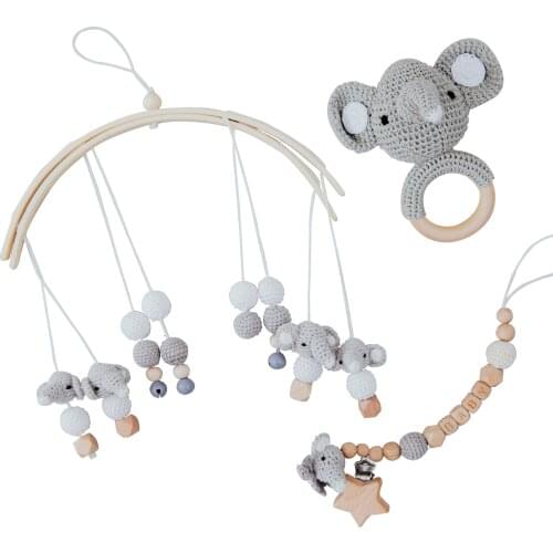 Baby Rattle Bed Bell Set Crochet Elephant Rabbit Bed Rattles Hanging Sensory Toys Gift for Newbron Handmade Toy