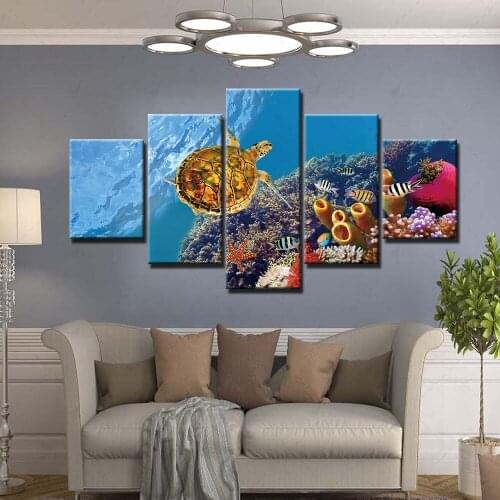 Home Decoration Hd Prints Sea Animal Painting Tortoise Pictures Wall Art Modular 5 Panel Canvas Poster Frame Bedside Background