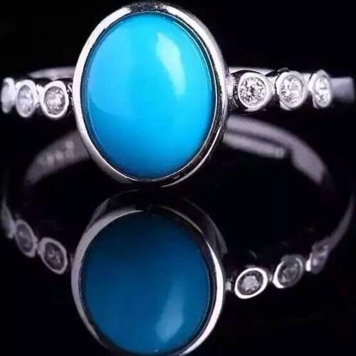 Natural green turquoise Ring Natural gemstone Ring 925 sterling silver trendy luxurious Elegant round womens party fine Jewelry