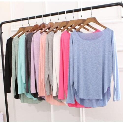 Cotton 95% Solid Women T-Shirts Summer New 2021 O-Neck Long-Sleeved Casual All Match Female Pulls Tops Tees