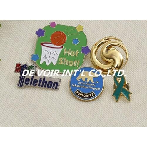 Custom made cheap printed logo metal lapel pin badge, bulk lapel pin with customized logo