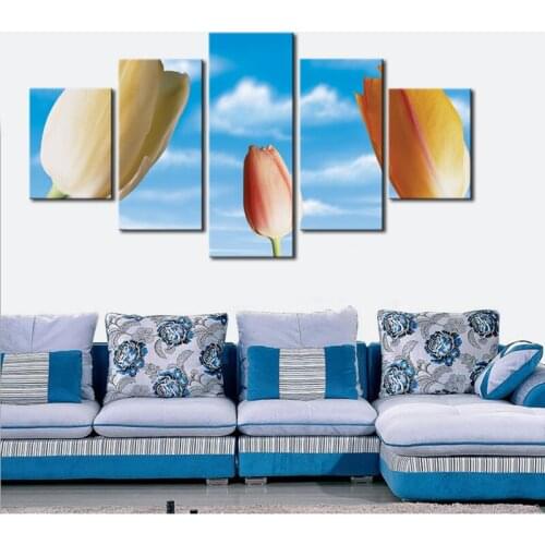 Spray Painting Canvas Printings Tulip Flower for Bedroom Decoration Unframed 5 Piece Picture Combination Modern Abstract Artwork