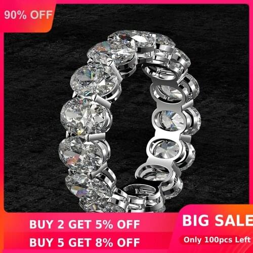 Eternity Oval cut Moissanite Diamond Ring 100% Original 925 sterling silver Engagement Wedding band Rings for Women Jewelry Gift