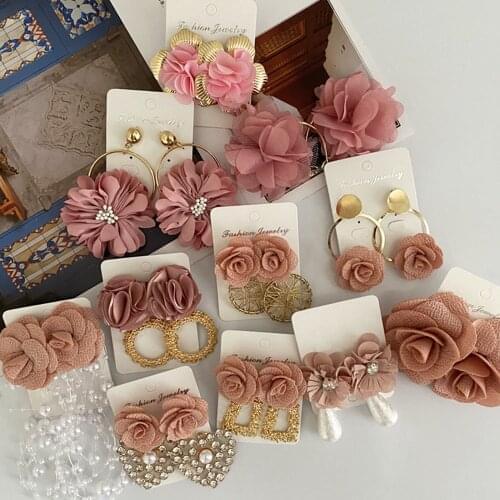 Fashion Juran Many Colors Pink Rose Flower Drop Earrings Metal Hoop Gold Plated Dress Earrings for Women Jewelry 2021