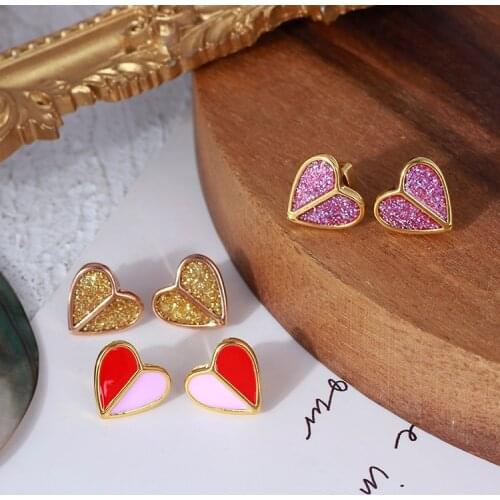 Delicate love color matching contrast enamel color glaze shining sequins small fashionable and sweet Earrings