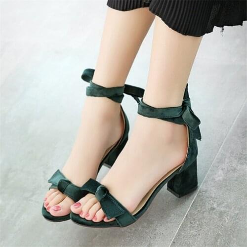 2020 New Thick heel women sandals summer cross strappy gladiator open toe high heels ladies lace up black blue sandals