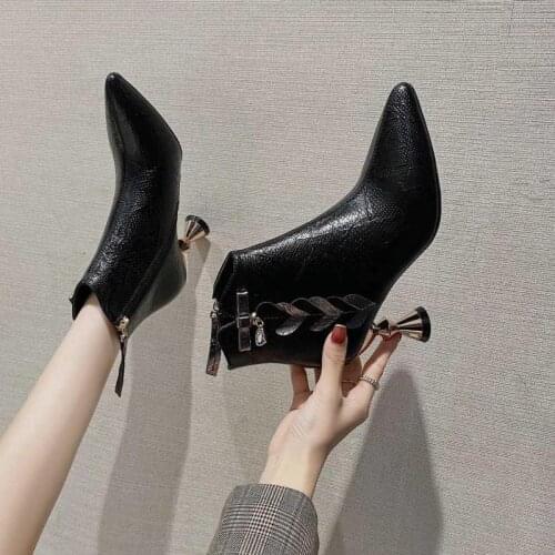 New pointed stiletto short boots women net red wild side zipper womens boots