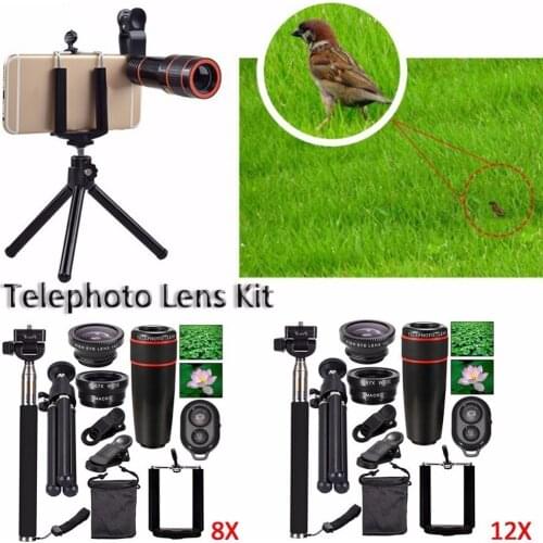 NEW 8/12X 10 in1 Lens Kit General Telefon Lens Camera Binocular Wide-Angle Micro Fisheye Phone Lens Selfie Stick Webcam cover