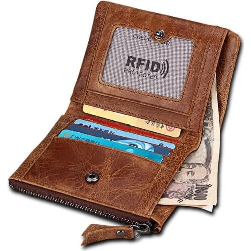 Wholesale Hot Sell Wallet Femal Vintage Genuine Leather Wallets Luxury Short Purse Coin Pocket RFID Design Safe Card Id Holders