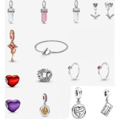 Original 925 Sterling Silver Beads Soul Mate Spinning Lucky Metallic Red Heart White Pink Purple Amulet Pendant Dangle Charm