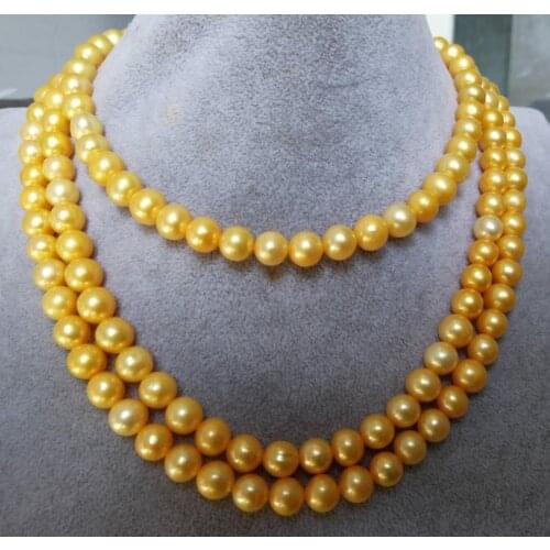 8-9 mm round natural south sea gold pearl necklace 60 " 14 k gold