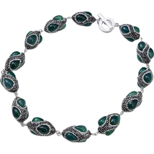GG Jewelry Natural Green Agates Black Rhinestone Pave Wrap Chorker Necklace For Women Lady Fashion Jewelry Gift