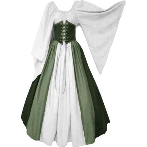 Medieval Renaissance Dress Gown Adult Women Tube Top Fly Sleeve Drawstring Girdle Waist High Waist Skirts Halloween Costumes