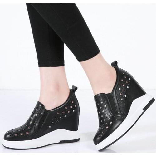 Fashion Sneakers Women Genuine Leather High Heel Roman Gladiator Sandals Female Summer Wedges Platform Pumps Breathable Trainers