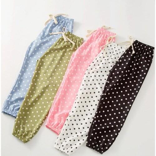 Casual Summer Polyester Dots Thin Sports Pants New Hot Children Full Fashion Kids Girls Drawstring Bloomers Solid Color Pants