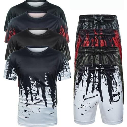 Tracksuit Male 2020 Men 3D Clothing Sportswear Set Fitness Summer Print Shorts + T shirt Mens Suit 2 Pieces Sets Plus Size 4XL