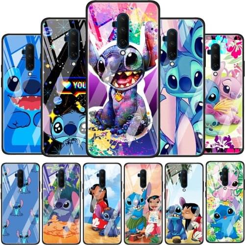 Stitch cartoon cute Glossy Protection Cover for OnePlus 9R 9 8T 8 7T 7 Pro Nord Z 5G Luxury Tempered Glass Phone Case