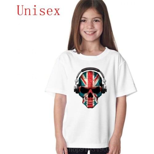 Dark Skull Deejay with British Flag girls tshirt kids clothes kids clothes girls baby girl clothes nice cool suitable hot sale