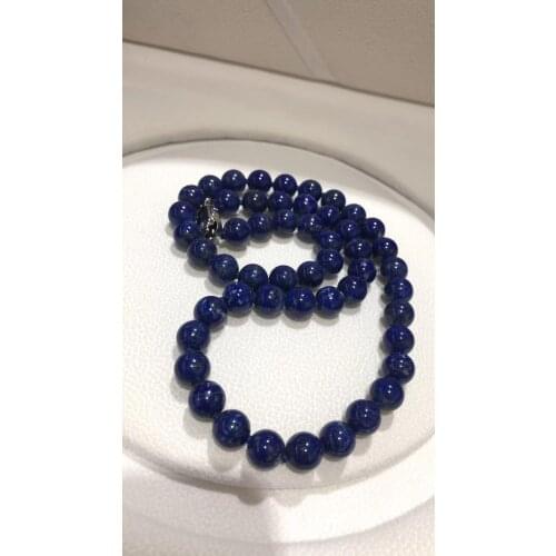 Unique Pearls jewellery Store Blue Color Round Lapis Necklace 6MM 8MM 10MM 12MM For Choose Fine Jewelry Silver Clasp