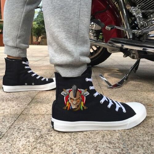 Wen Male Indian Cool Eyes Head Portrait Adult Unisex Design High Top Black White Canvas Strappy Sneakers Skateboarding Outdoor