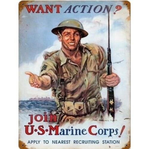 Vintage New Tin Poster Collection Tin Signs-us Marine Corps Recruitment Metal Tin Sign 8x12 Inch Retro Art Home Bar