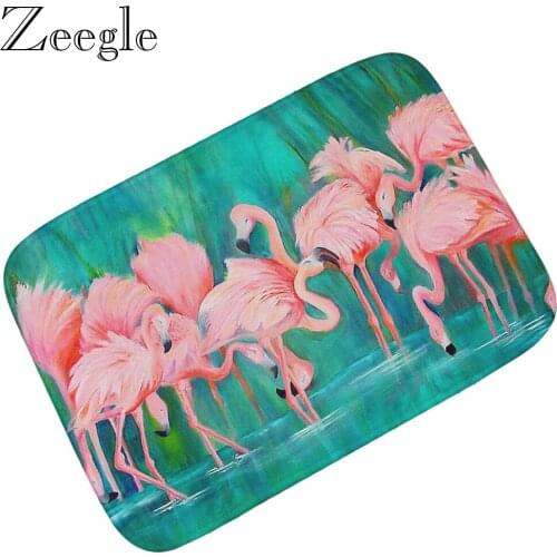 Zeegle Flannel Doormat Creative Hallway Mat Cartoon Animal Carpet Anti-slip Kitchen Floor Mat Water Absorbent Bedside Soft Rug