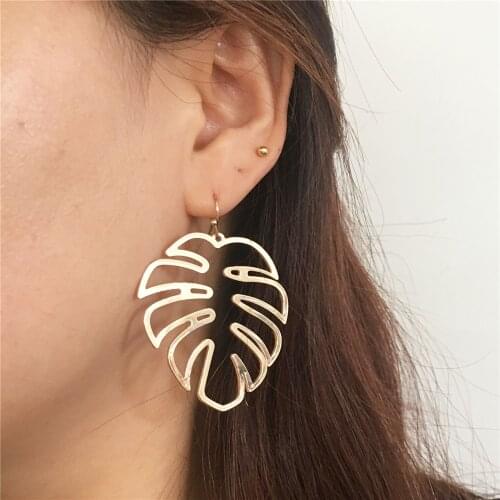 Gold Color Monstera Design Earrings Leaf Plant Peaceful Decoration For Women Gift