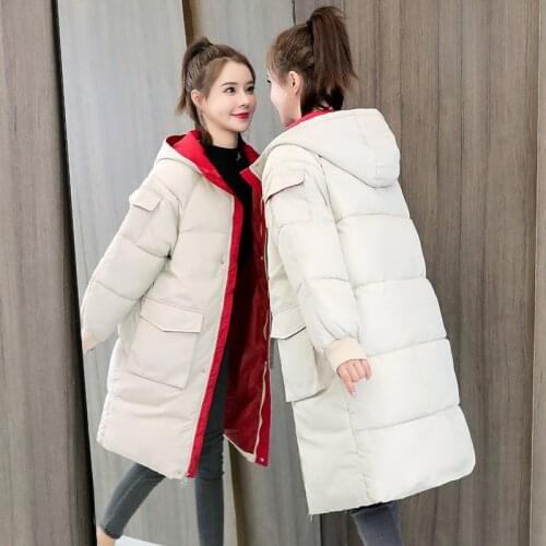 2020 Long Winter Coat Woman Hooded Cotton Padded Clothing Snow Wear Warm Parkas Ladies Winter Jacket Big Pockets Loose Coats 440
