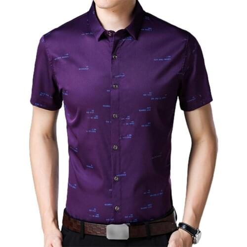 50% Hot Sales!!! Men Shirt Slim Fits Quick-dry Letters Pattern Streetwear Short Sleeve Blouse for Party