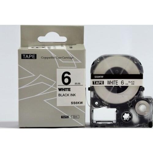 5PK/lot KINGJIM/ SS6KW black on white for labelworks SS6KW compatible for LW-300 LW-400 labelling maker label tapes