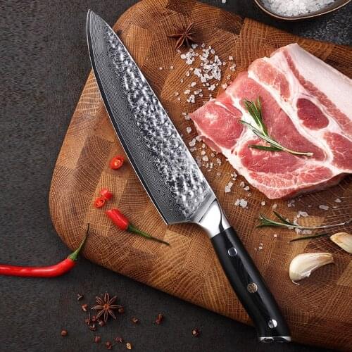 8 inch G10 handle 67 layers Damascus steel chefs knife hammered best kitchen knife butcher knife cooking sashimi knife