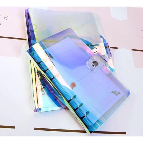 A5 A6 PVC Transparent Colorful 6-hole Binder Notebook Clips Glitter Leaf Diary Planner Loose Cover