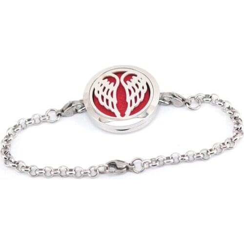 Angel Wing 30mm Aromatherapy Essential Oils Stainless Steel Perfume Diffuser Locket bracelet(length7-8") include 10pcs pads