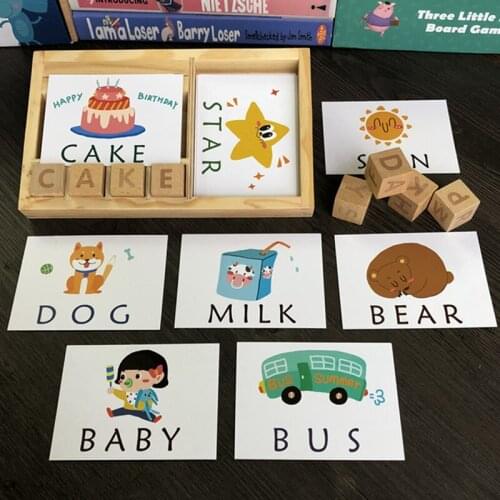 English Cards Alphabet Spelling Words Kids Games Building Block Early Educational Toys for baby childhood gift cartoon cards