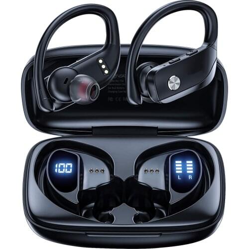 Wireless Bluetooth Headphones 48hrs Play Back Sport Earphones with LED Display Ear Buds with Earhooks Built-in Mic Headset