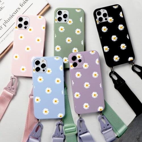 Neck Strap Case For Xiaomi Redmi Note 10S 9S 8T 8 Mi Poco X3 NFC F3 M3 Note 9 10 9T 10T Pro 11 Lite A3 Flower Metal Chain Cover