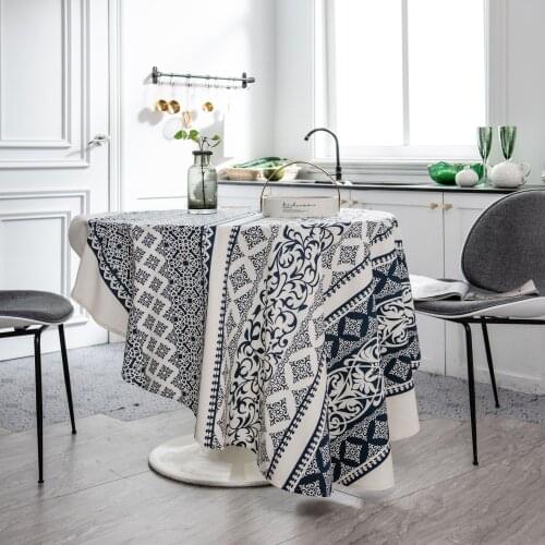 Boho Style Linen Cotton Geometric Tablecloth Round 150cm For Home Kitchen Dining Coffee Tea Table Cover Dustproof Mantel Mesa