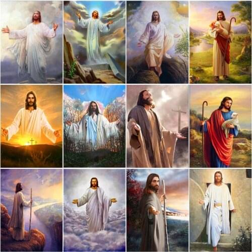 CHENISTORY 60x75cm Frame Painting By Number Diy Kits Jesus Figure Picture Acrylic Coloring By Numbers Oil Painting For Home Deco