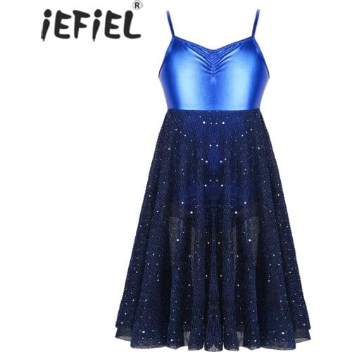 Childrens Ballet Tutu Dress Glossy Spaghetti Shoulder Straps Shiny Professional Ballet Dancewear Gymnastics Leotard Girls Dress