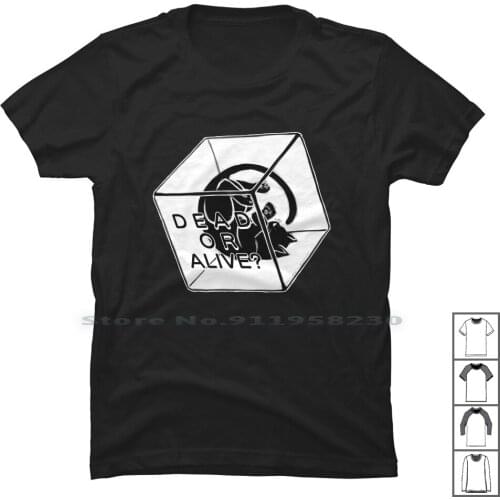 Schrodinger Cat T Shirt 100% Cotton Black And White Black Cat Paradox White Odin Cube Rod Box Ox