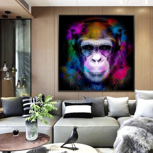 Graffiti Art Monkeys Earphone Canvas Painting on The Wall Art Posters Prints Wall Pictures for Living Room Home Cuadros Decor