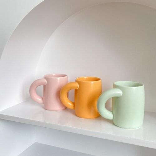 Macaron Color Big Ear Ceramic Mug Korean Style 4 Color Coffee Cup Breakfast Milk Cup Pure Color Nordic Simple
