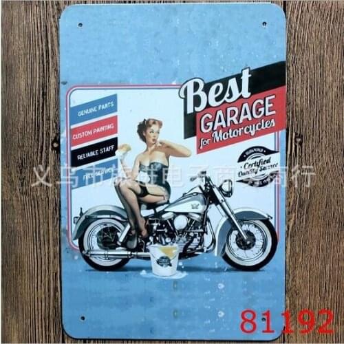 12X 8 Inches Best Garage for Motorcycle Pin-up Girl Retro Vintage Decor Metal Tin Sign