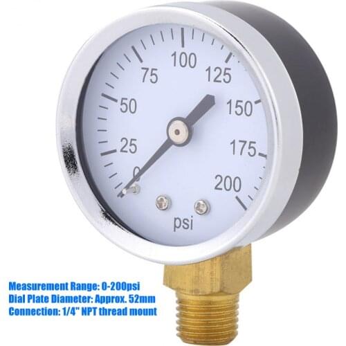 0-200psi Pressure Gauge Manometer Pressure Measuring Tools For Fuel Air Oil Liquid Water 1/4