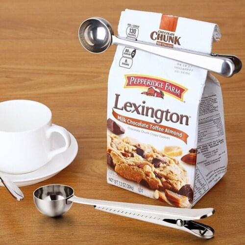 Multifunction Kitchen Supplies Coffee Scoop Clip Stainless Milk Powder Food packaging Seal Clip Tea Spoon Measuring Cup Spoon