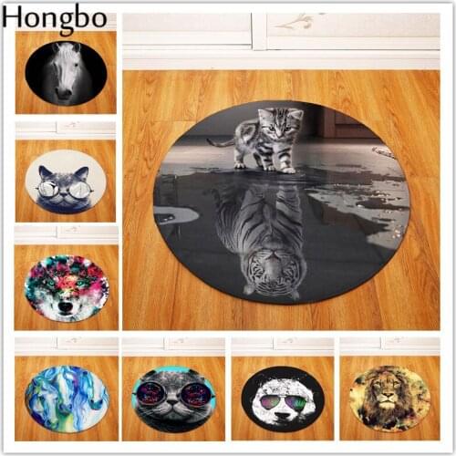 Hongbo Cartoon Carpets Cat Lion Horse Round Rugs Living Room Doormat Cartoon Carpets Door Floor Mat for Bedroom Carpet