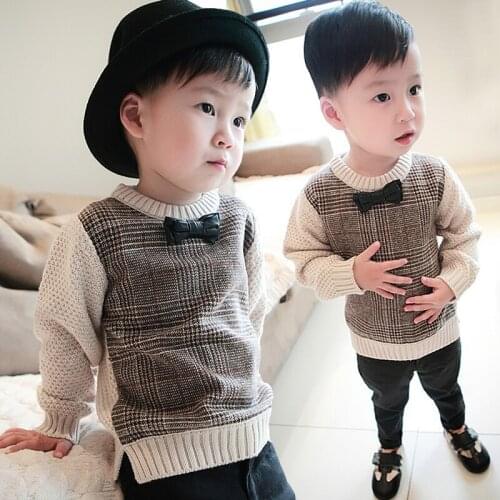 Male child sweater 2020 autumn pullover baby infant boys bow tie sweater sweatercoat