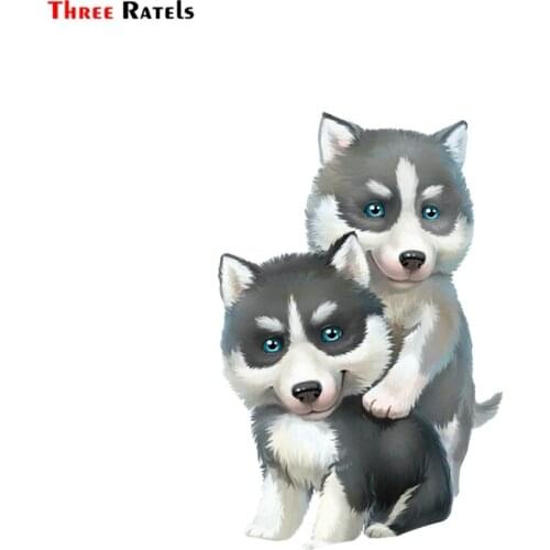 Three Ratels FTC-766# 12X18.1CM Cartoon Alaskan Malamute Siberian Husky Sled Dog Car Cover Vehicle Window Decal And Sticker